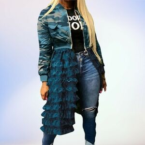 Stylish Blue Ruffled Women's Jacket - NWOT